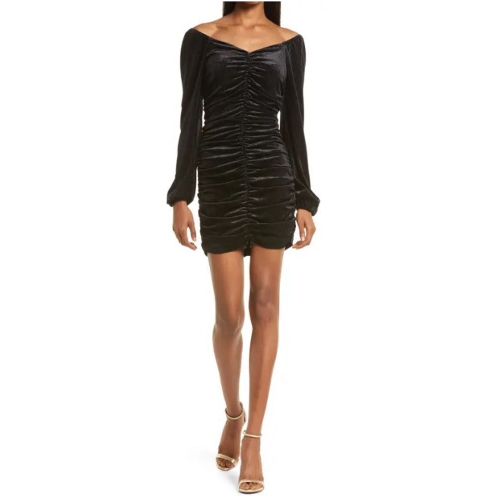 CHELSEA28 Off The Shoulder Velvet Sparkle Dress In Black